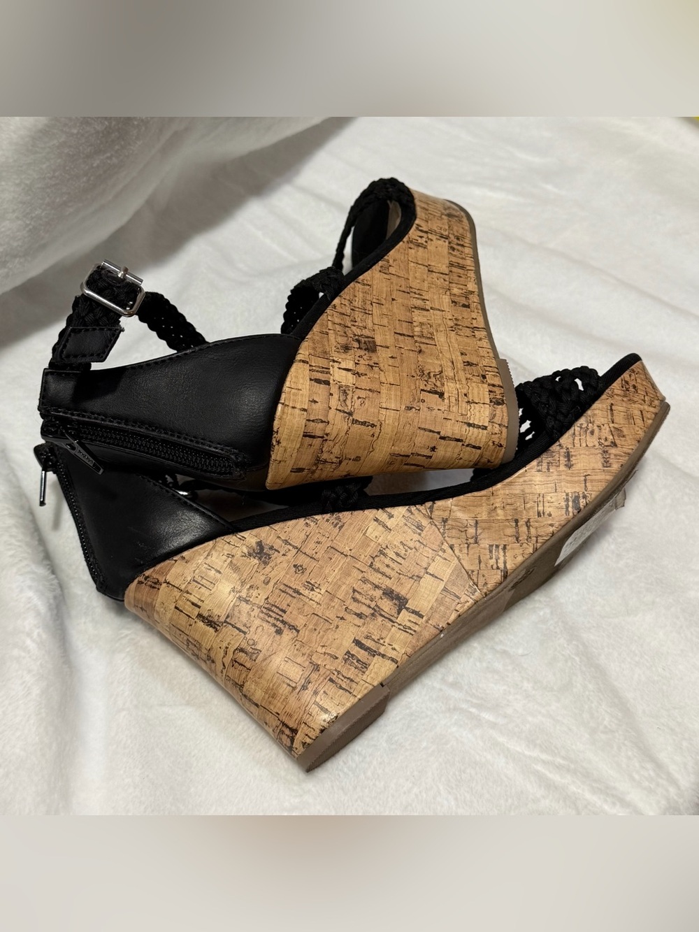 Mossimo Supply Co. Black Braided Cork Wedge Sandals - Picture 9 of 14